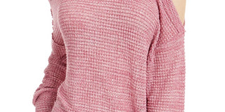Freshman Juniors' Waffle-Knit Cold-Shoulder Top Red Size Large