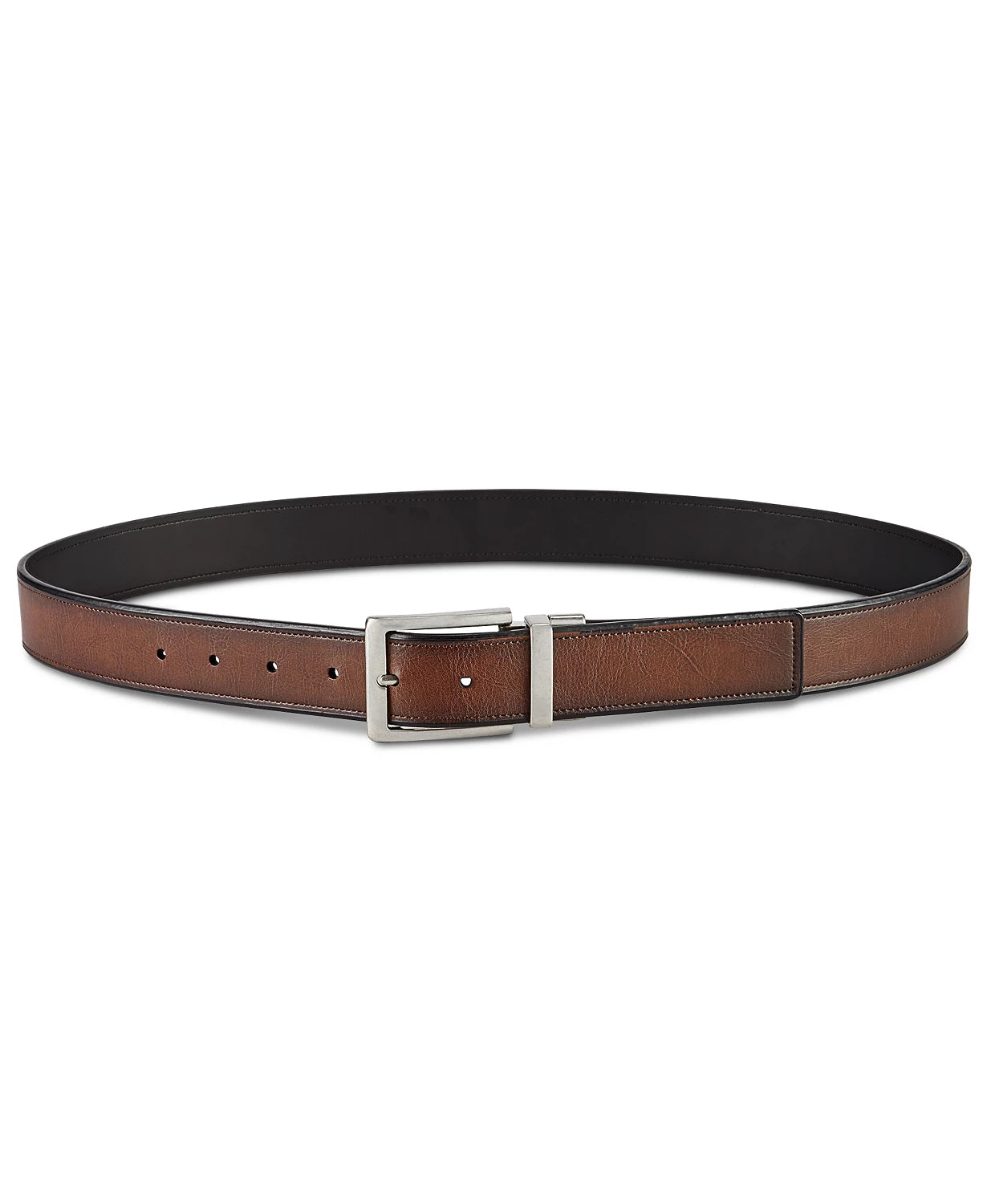 Perry Ellis Men's Beveled Edge Reversible Casual Belt Brown Size 32