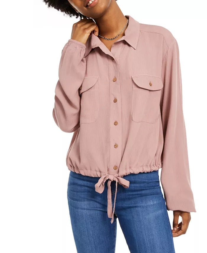 Self Esteem Juniors' Cargo-Pocket Drawstring Top Bright Pink Size Large