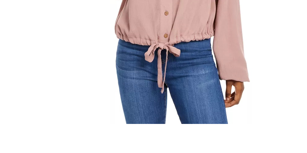 Self Esteem Juniors' Cargo-Pocket Drawstring Top Bright Pink Size Large