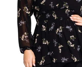 City Chic Women's Trendy Plus Size Gental Floral-Print Peplum Top Black Size 24W