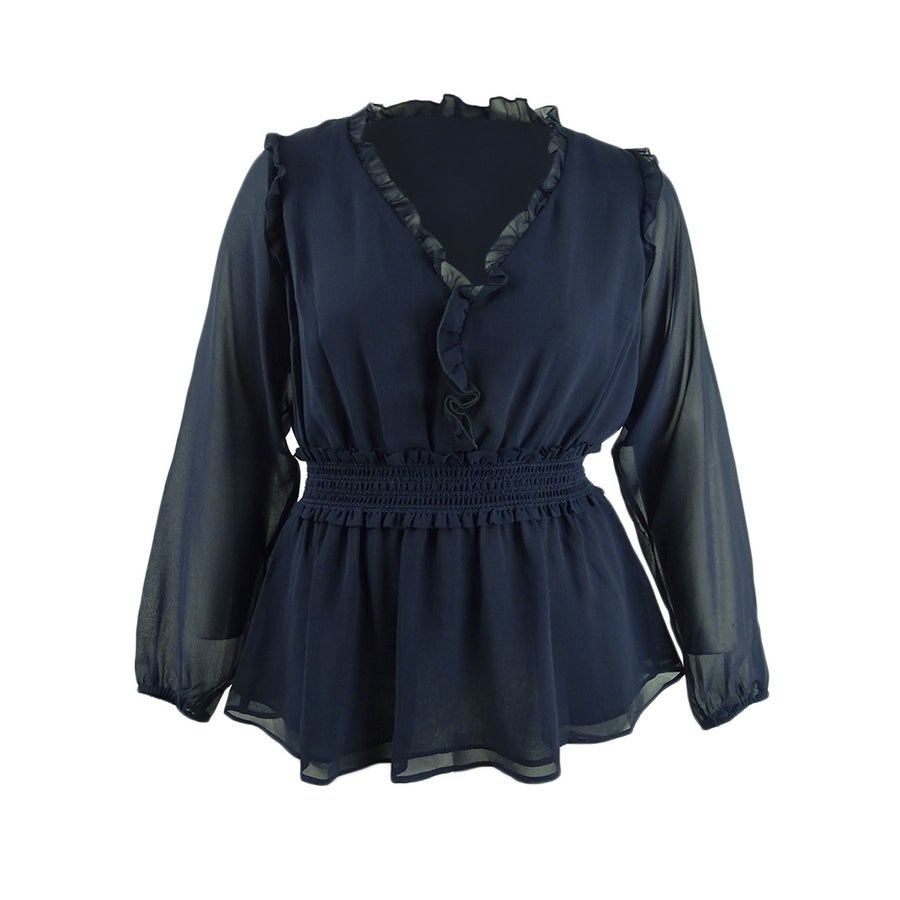 City Chic Women's Plus Size Ruffled Peplum-Hem Top Dark Blue Size 24W
