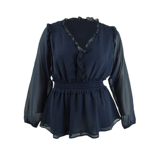 City Chic Women's Plus Size Ruffled Peplum-Hem Top Dark Blue Size 24W