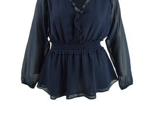 City Chic Women's Plus Size Ruffled Peplum-Hem Top Dark Blue Size 24W