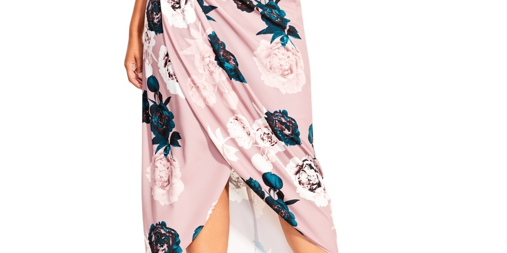 City Chic Women's Trendy Petite Largeus Off The Shoulder Faux Wrap Dress Purple Size 16W