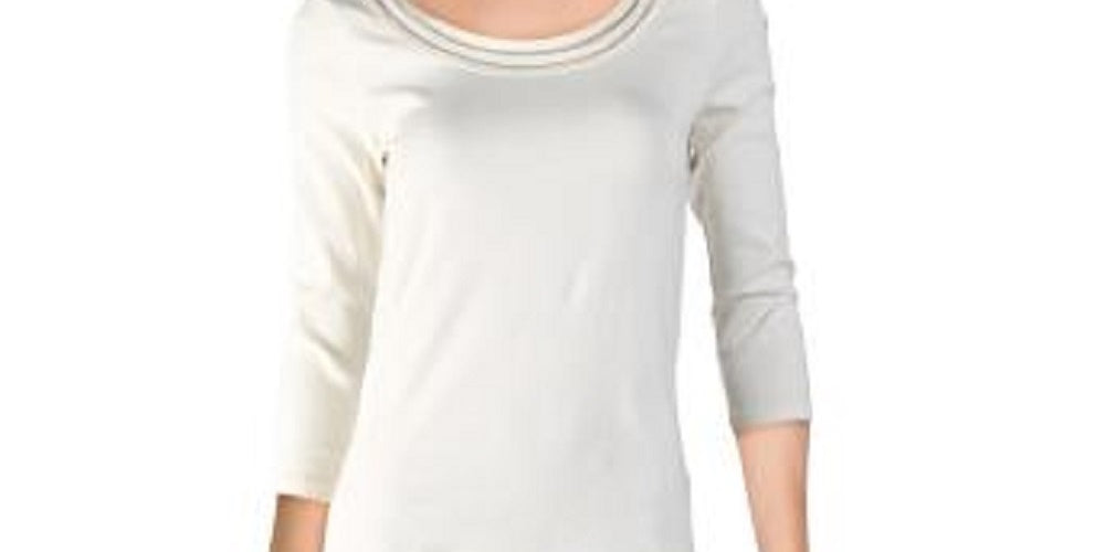 Ralph Lauren Women's Ivory Lace 3/4 Sleeve Scoop Neck Top Natural Size X-Large