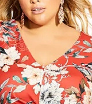 City Chic Women's Trendy Plus Size Printed Twist-Front Top Dark Orange Size 22W