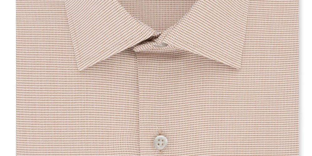 Van Heusen Men's Flex Classic Fit Stretch Wrinkle Free Nailshead Print Dress Shirt Beige Size 15.5X32X33