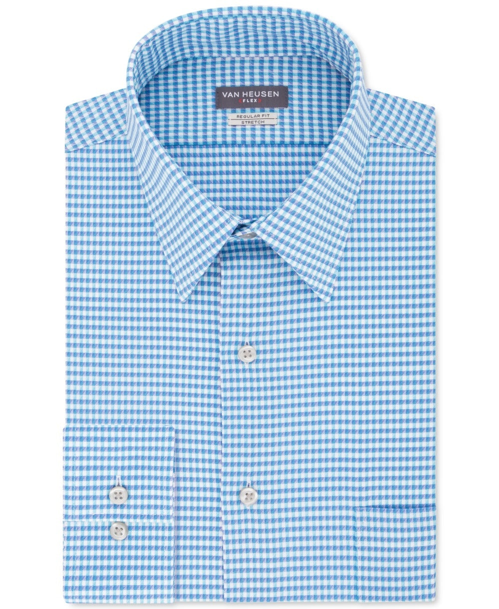 Van Heusen Men's Classic/Regular-Fit Performance Stretch Wrinkle-Free Flex-Collar Check Dress Shirt Blue Size 15.5X34-35