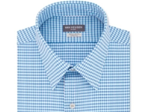 Van Heusen Men's Classic/Regular-Fit Performance Stretch Wrinkle-Free Flex-Collar Check Dress Shirt Blue Size 16.5X34-35