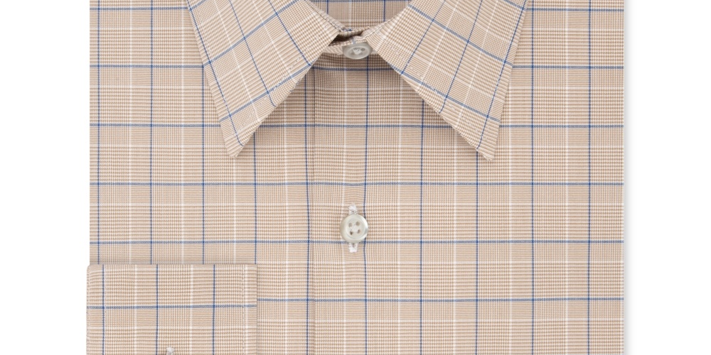 Van Heusen Men's Flex Classic Regular Fit Stretch Wrinkle Free Check Dress Shirt Beige Size 16.5x36-37
