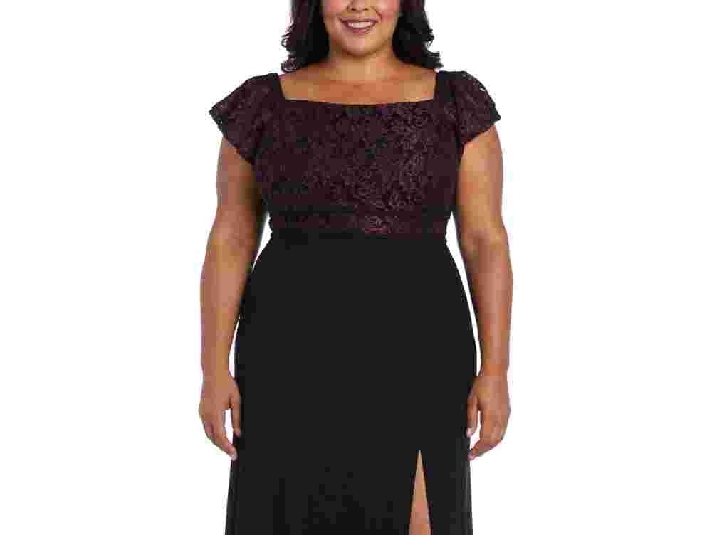 Nightway Women's Plus Size Off-The-Shoulder Gown Purple Size 16W