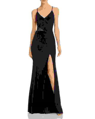 Aqua Women's V-Neck Side Illusion Gown Exclusive Black Size 14