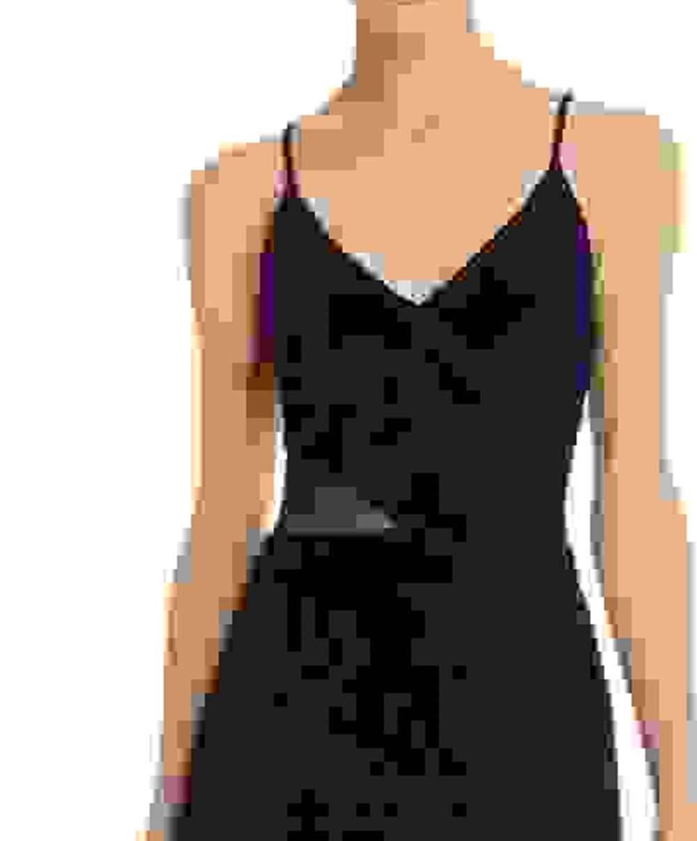 Aqua Women's V-Neck Side Illusion Gown Exclusive Black Size 14