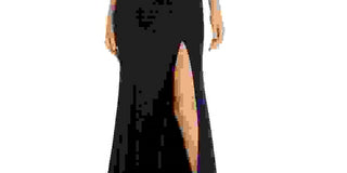 Aqua Women's V-Neck Side Illusion Gown Exclusive Black Size 14