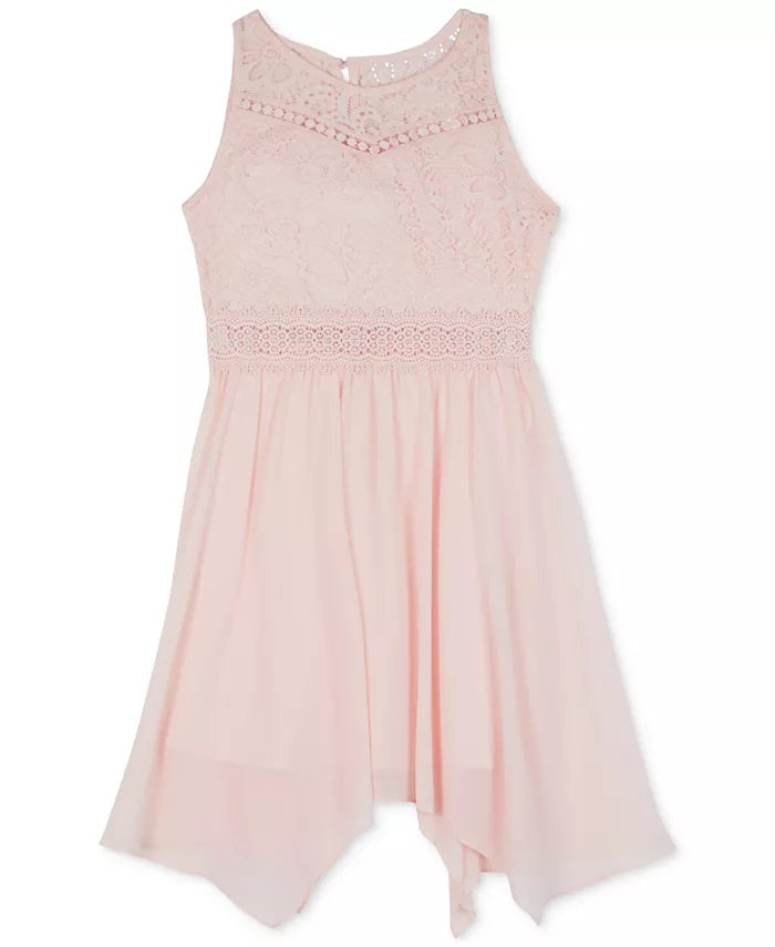 BCX Big Girl's Lace Handkerchief Hem Dress Pink Size 7