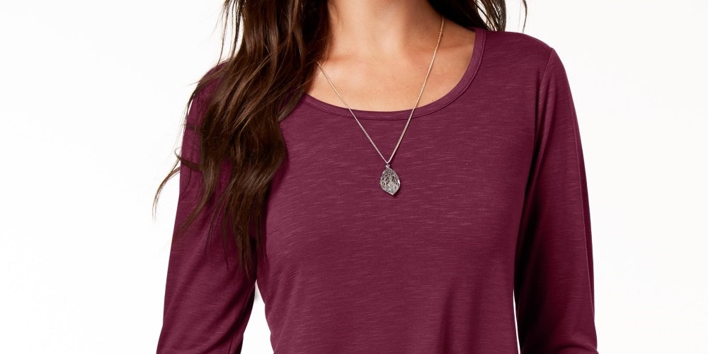 Style & Co Women's Chiffon Hem Top Purple Size Medium