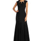 R & M Richards Women's Black Glitter Embellished Zippered Cap Sleeve Keyhole Maxi Mermaid Formal Black Size 10
