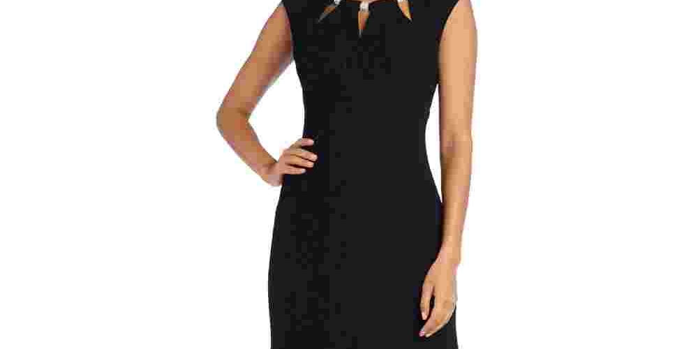 R & M Richards Women's Black Glitter Embellished Zippered Cap Sleeve Keyhole Maxi Mermaid Formal Black Size 10