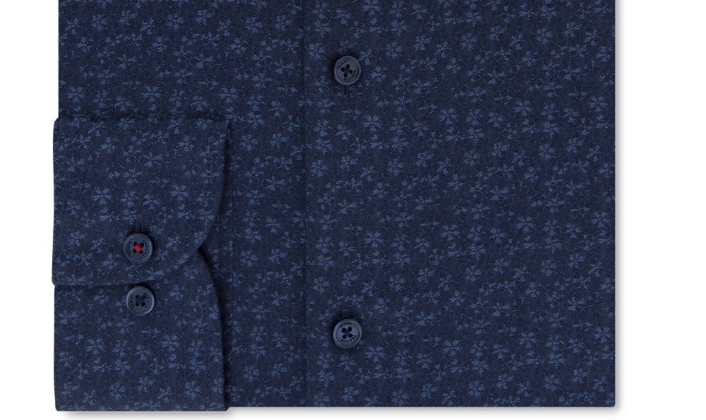 Tommy Hilfiger Men's Slim-Fit Non-Iron Thflex Performance Stretch Floral-Print Supima Cotton Dress Shirt Blue Size 15.5X34-35