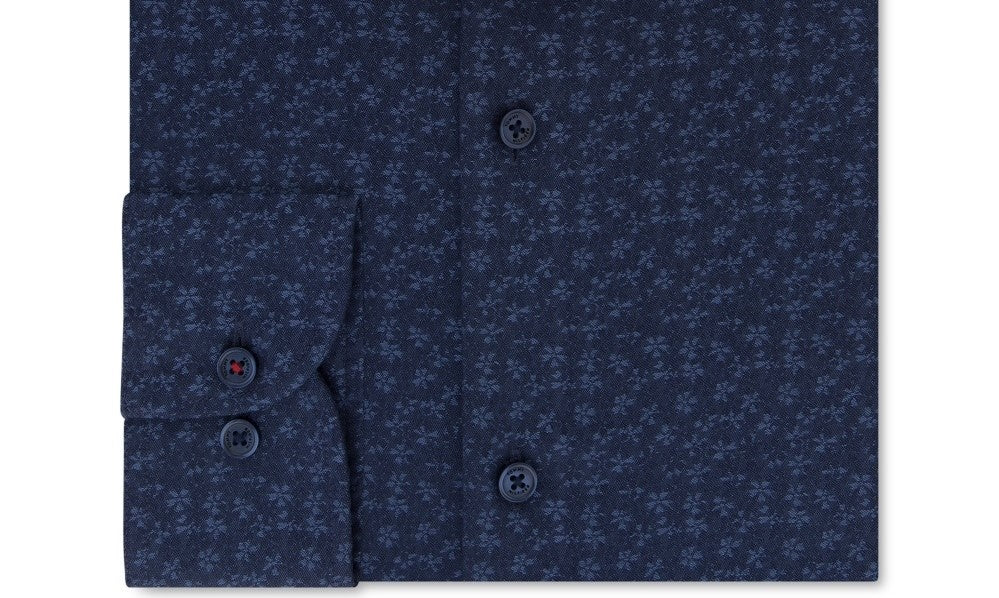 Tommy Hilfiger Men's Slim Fit Non Iron THFlex Performance Stretch Floral Print Supima Cotton Dress Shirt Blue Size 15.5X34-35