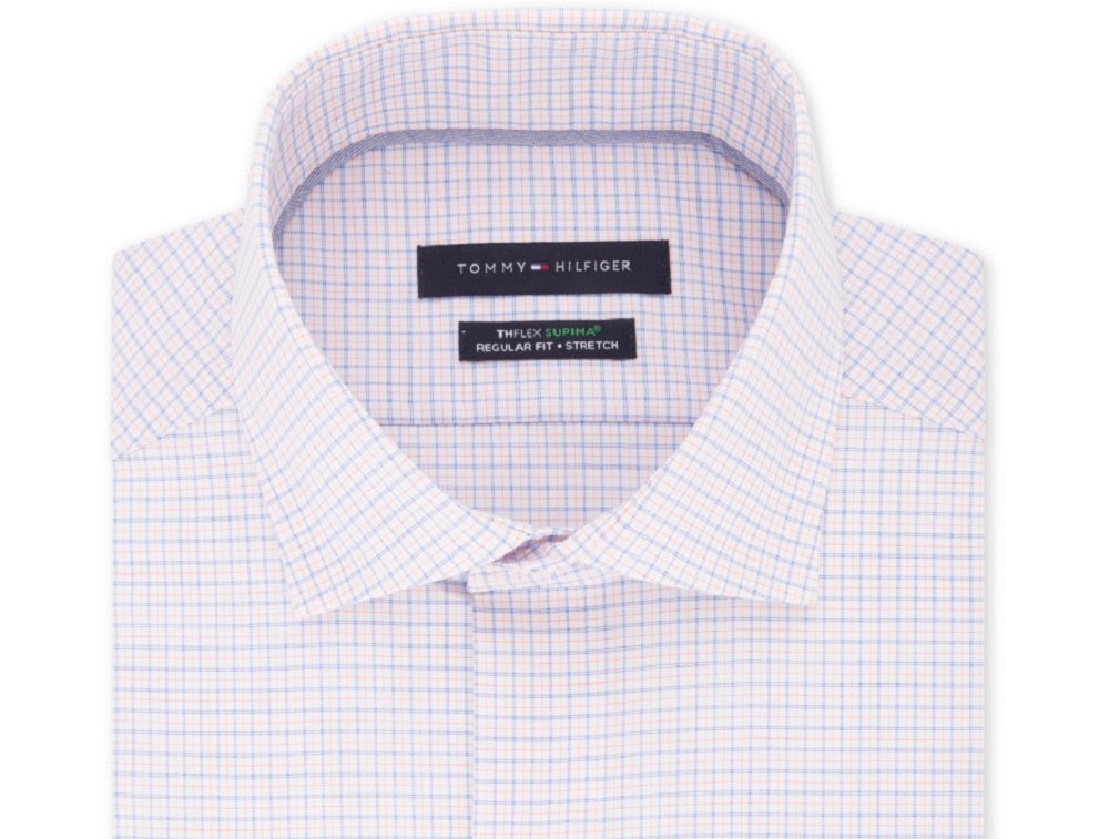 Tommy Hilfiger Men's Gingham Long Sleeve Collared Classic Fit Button Down Shirt Bright Blue Size 18.5X34-35