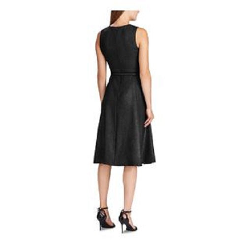 Ralph Lauren Women's Black Sleeveless Jewel Neck Below The Knee Fit Flare Evening All Black Size 0