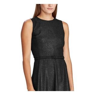 Ralph Lauren Women's Black Sleeveless Jewel Neck Below The Knee Fit Flare Evening All Black Size 0