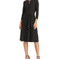 Ralph Lauren Women's Black Embellished Zippered Geometric 3/4 Sleeve Keyhole Below The Knee Sheath Wear To Work Dress Black Size 6