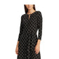 Ralph Lauren Women's Black Embellished Zippered Geometric 3/4 Sleeve Keyhole Below The Knee Sheath Wear To Work Dress Black Size 6