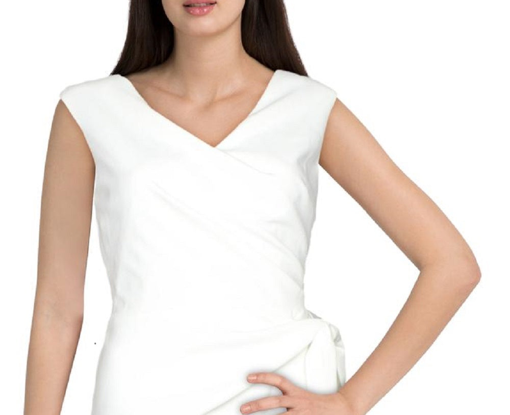 Ralph Lauren Women's Cleonie V Neck Side Tie Sheath Dress Natural Size 10