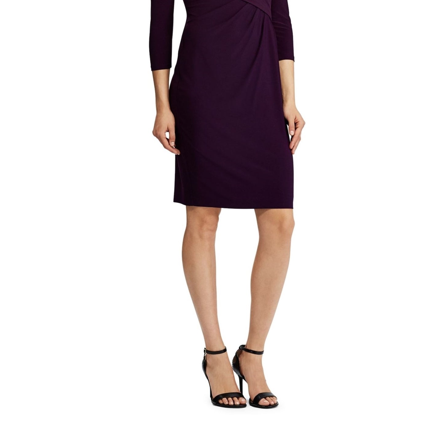 Ralph Lauren Women's Ruched Long Sleeve V Neck Above The Knee Sheath Evening Dress  Purple Size 6P