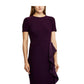 Ralph Lauren Women's Purple Ruffled Short Sleeve Jewel Neck Above The Knee Sheath Party Dress Purple Size 12 P