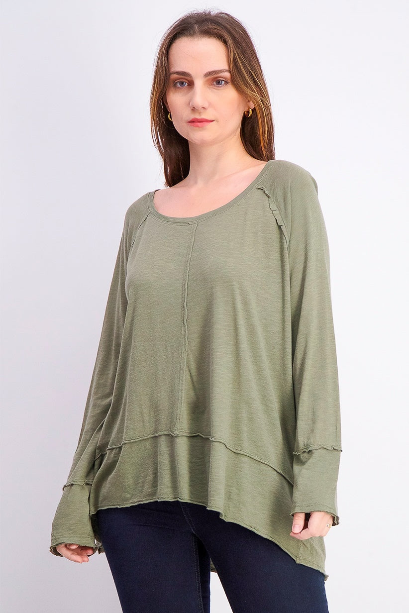 Style & Co Women's Cotton High-Low Top Green Size Extra Small