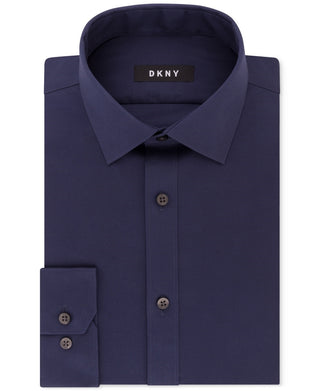 DKNY Men's Slim-Fit Stretch Solid Dress Shirt Navy Size 34-35