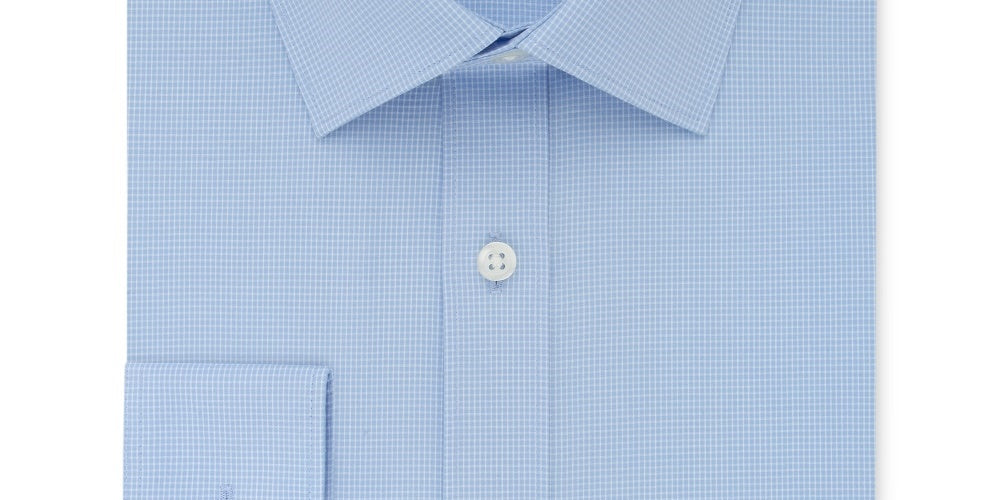 DKNY Men's Dress Shirts Slim Fit Stretch Grid Print Blue Size 17.5X34X35