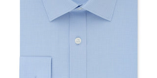 DKNY Men's Dress Shirts Slim Fit Stretch Grid Print Blue Size 17.5X34X35