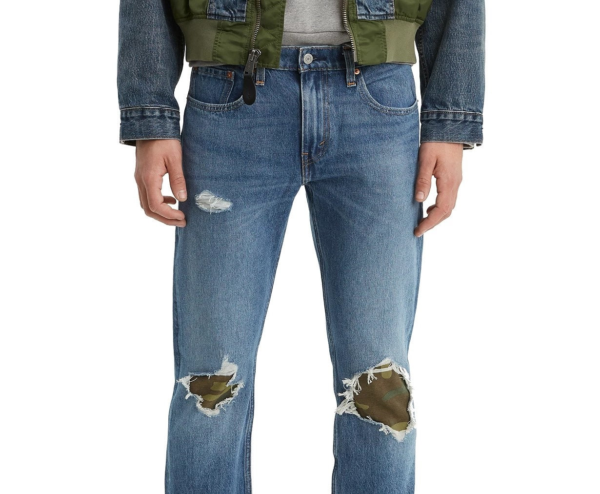 Levi's Men's 502 Tapered Fit Ripped With Camo Print Repair Jeans Blue Size 33X32