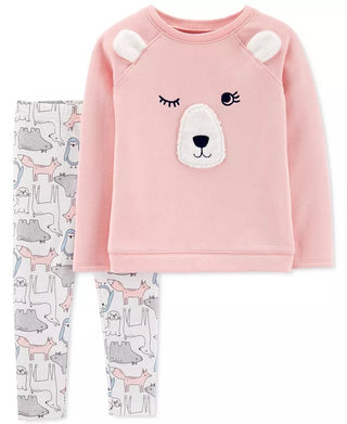 Carter's Toddler Girls 2-Pc. Fleece Bear Top & Printed Leggings Set Pink Size 3T