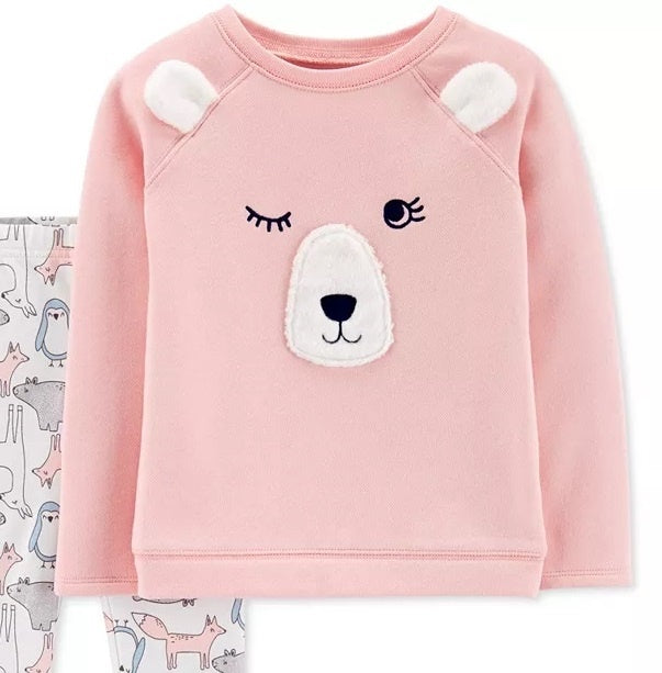 Carter's Toddler Girls 2-Pc. Fleece Bear Top & Printed Leggings Set Pink Size 3T
