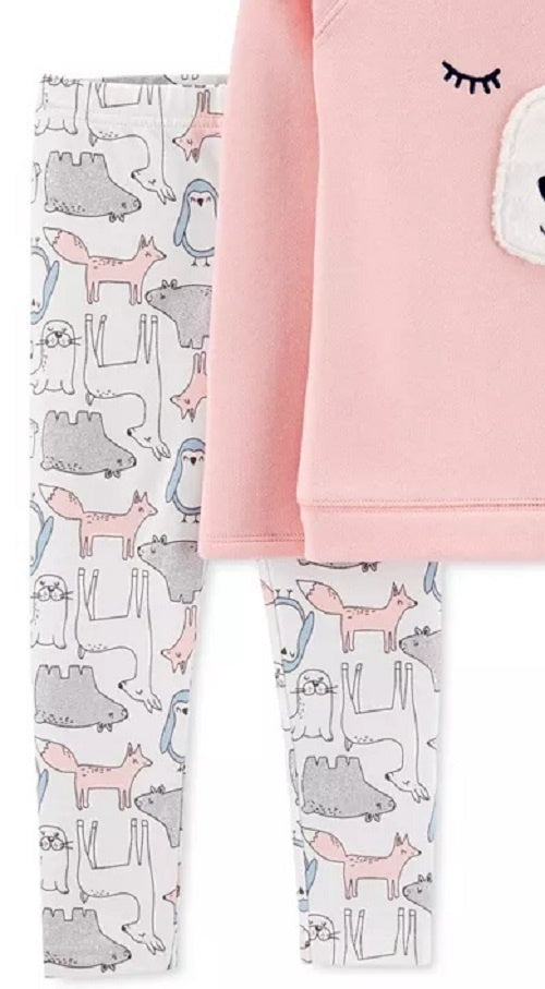 Carter's Toddler Girls 2-Pc. Fleece Bear Top & Printed Leggings Set Pink Size 3T