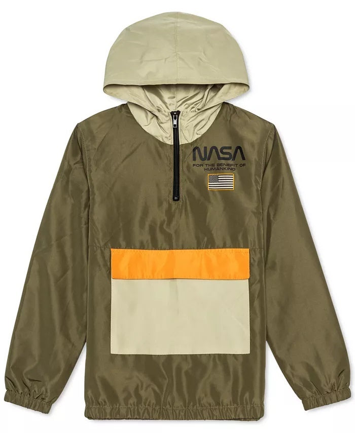 Jem Big Boy's Nasa Colorblocked 1/4 Zip Hooded Anorak Green Size Large