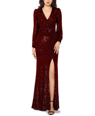 Xscape Women's Sequin V Neck Gown Red Size 8