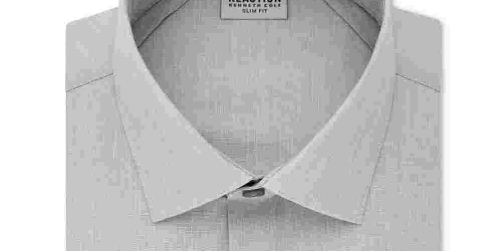 Kenneth Cole Reaction Men's Slim Fit Broadcloth French Cuff Shirt Grey Size 17.5X32X33