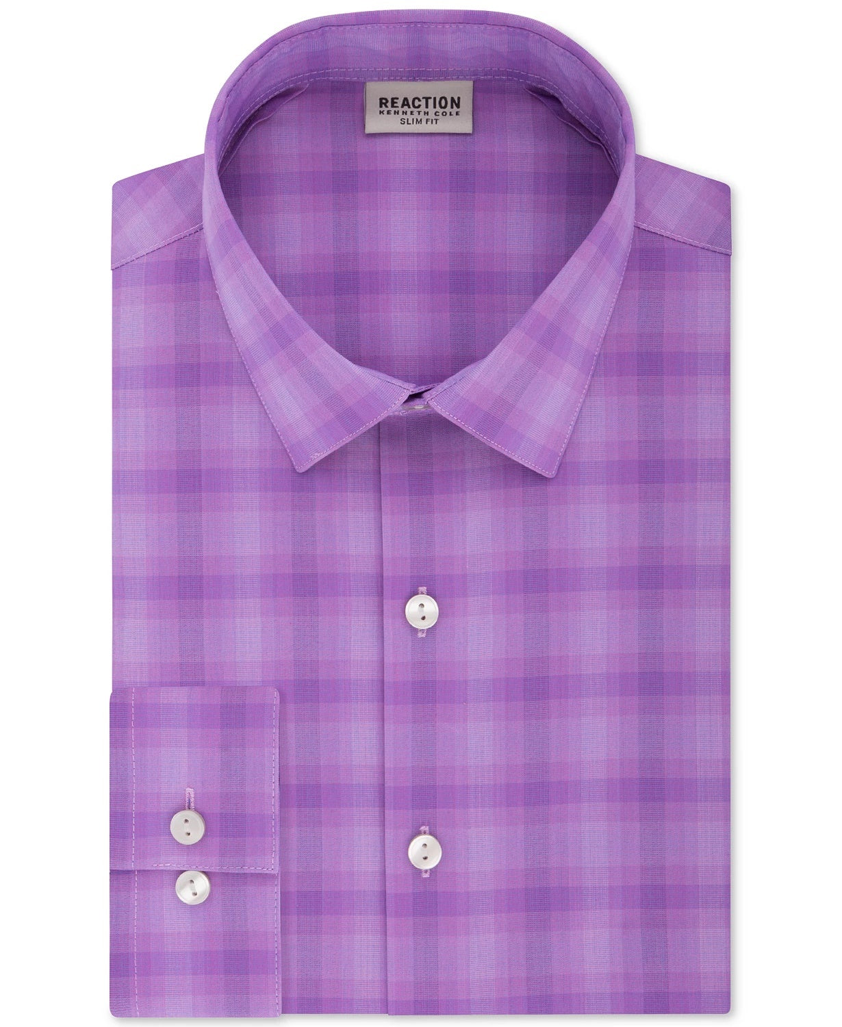 Kenneth Cole Reaction Men's Purple Plaid Collared Dress Shirt Purple Size 18X34-35