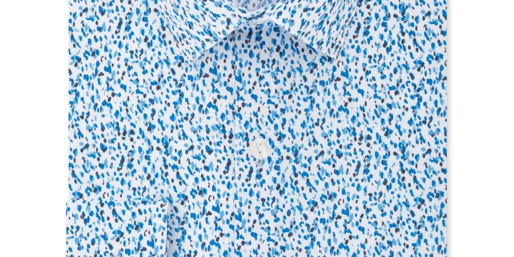 Kenneth Cole Reaction Men's All Day Flex Slim-Fit Performance Stretch Printed Dress Shirt Blue Size 16X34-35