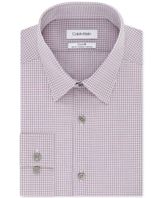 Calvin Klein Men's Steel Slim-Fit Non-Iron Performance Stretch Check Dress Shirt Pink Size 15X34-35