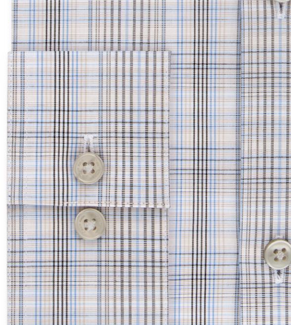 Calvin Klein Men's Slim Fit Stretch Performance Plaid Dress Shirt Beige Size 16.5X32X33