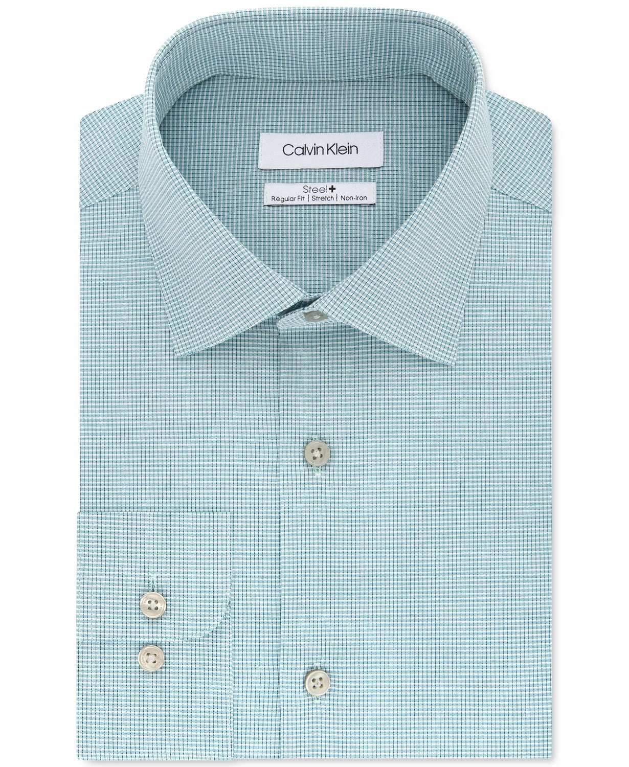 Calvin Klein Men's Steel Classic/Regular-Fit Non-Iron Performance Stretch Check Dress Shirt Green Size 34-35