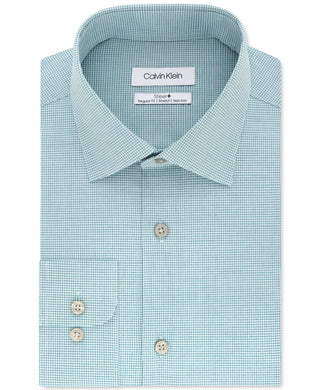 Calvin Klein Men's Steel Classic/Regular-Fit Non-Iron Performance Stretch Check Dress Shirt Green Size 34-35